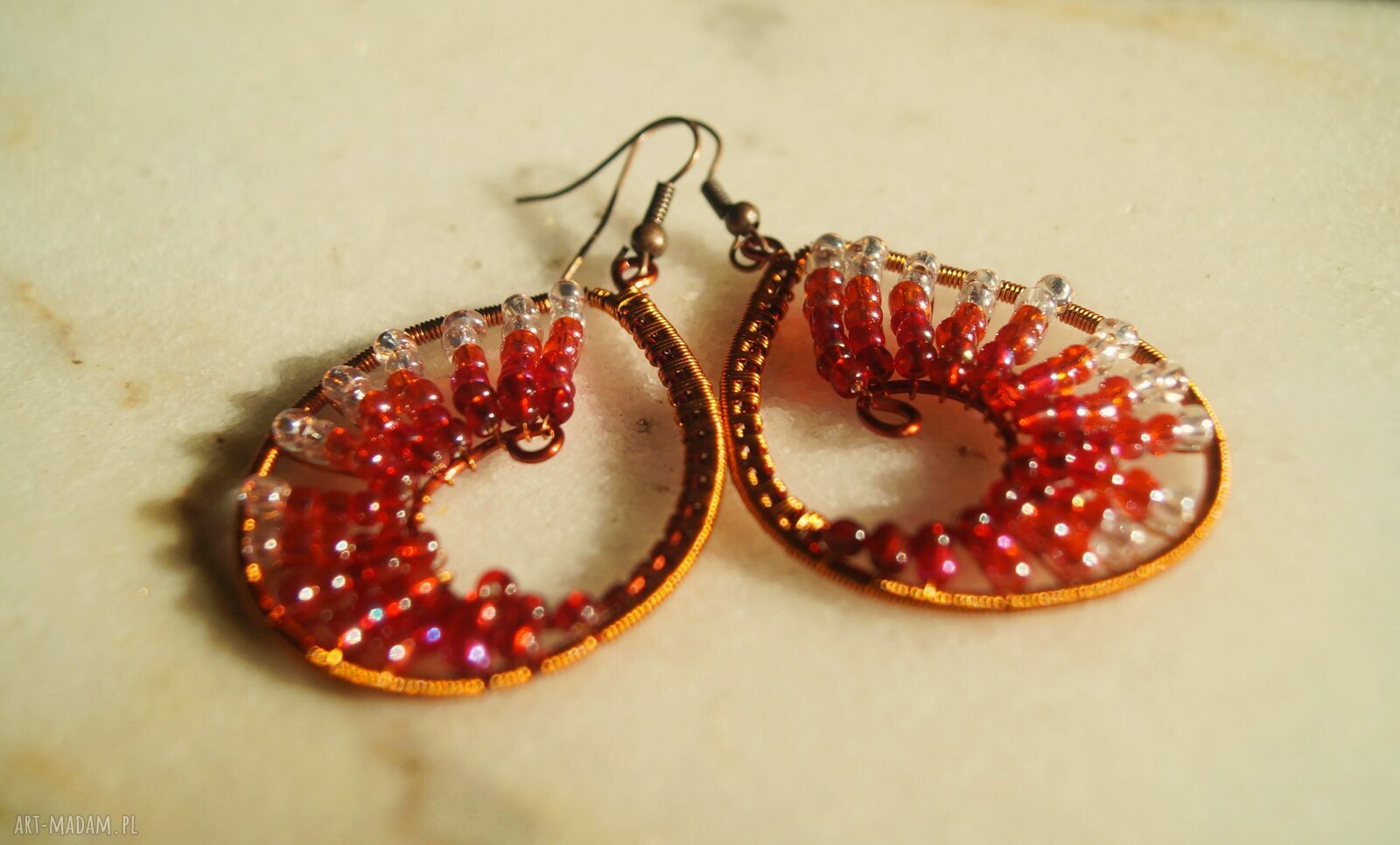 kolczyki: Krople Czerwieni kolczyki ombre czerwień i miedź handmade