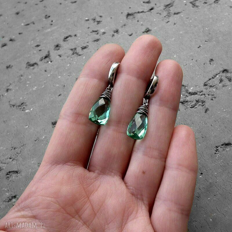kolczyki: KROPLE KOLCZYKI SREBRO I KWARC MIĘTOWY. HandMade