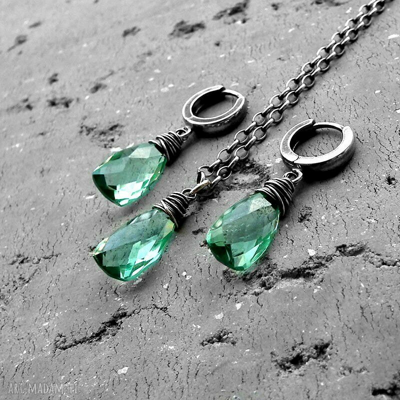 kolczyki: KROPLE KOLCZYKI SREBRO I KWARC MIĘTOWY. HandMade