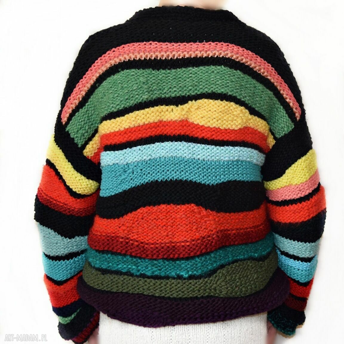 Krótki kardigan oversize boho - ręcznie robiony na drutach /2/