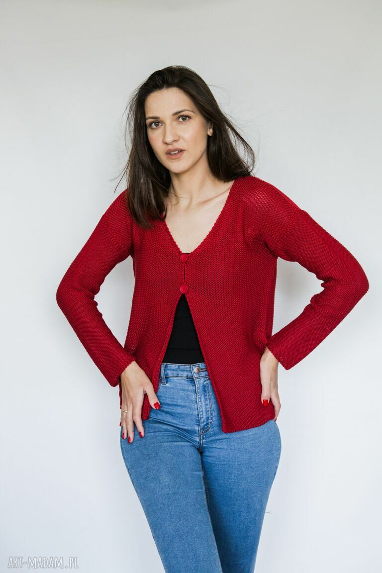 Krótki granatowy kardigan - sweter handmade Hermina