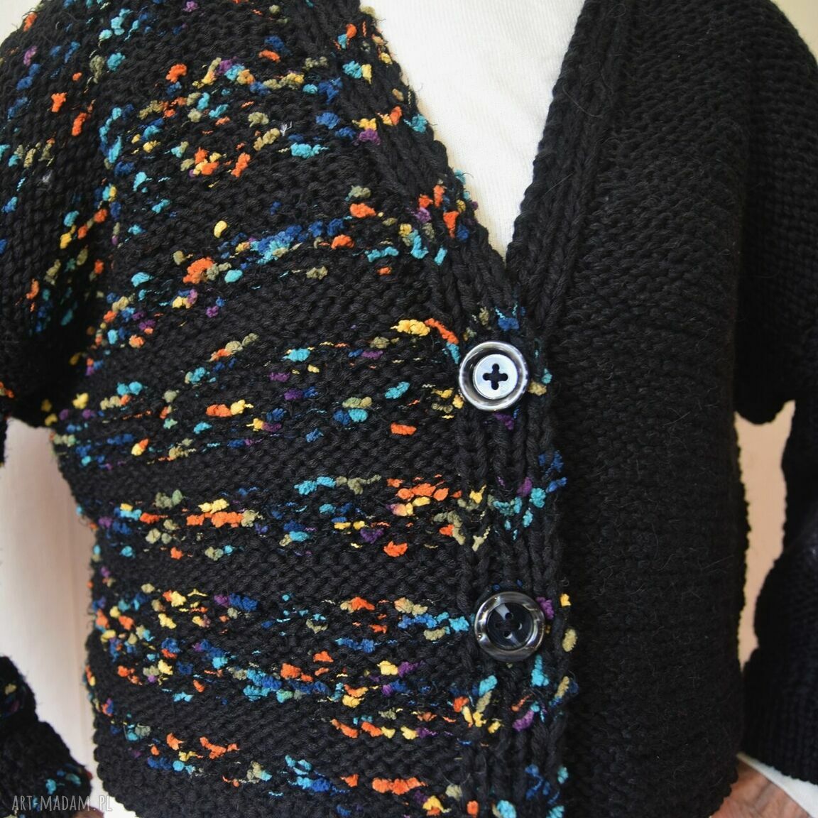 Krótki kardigan sweter oversize, rozpinany - handmade na drutach