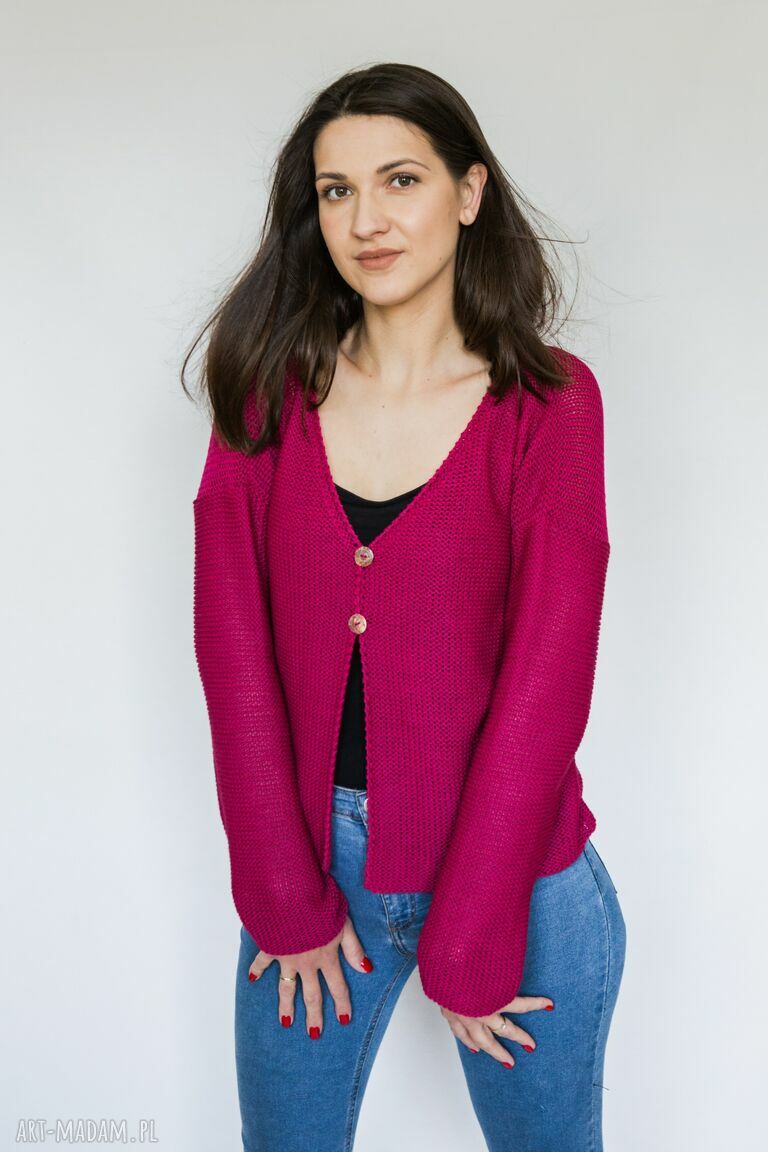 Krótki granatowy kardigan - sweter handmade Hermina