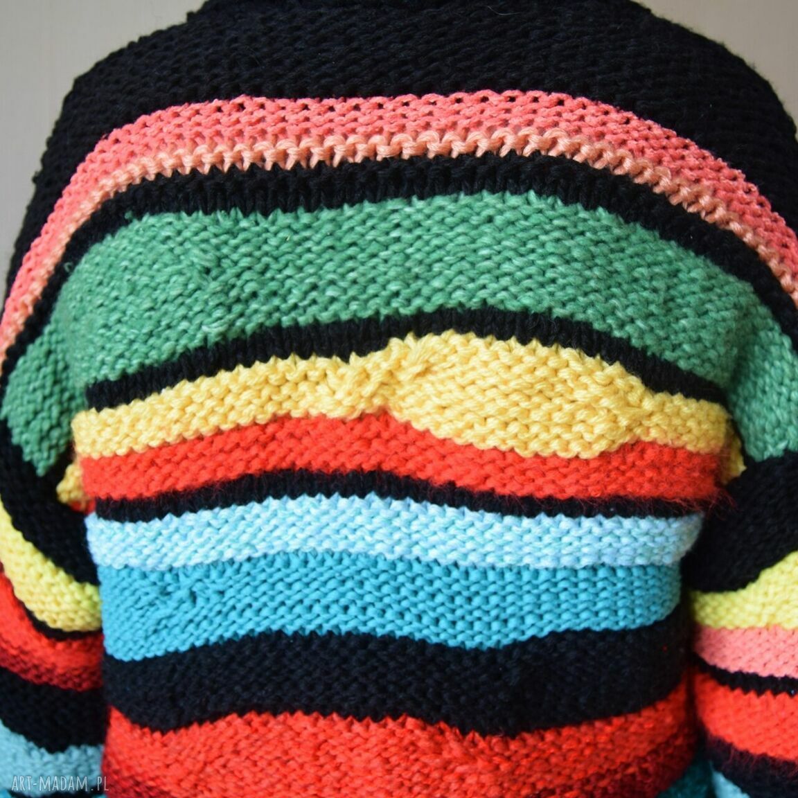 Krótki kardigan oversize boho - ręcznie robiony na drutach /2/