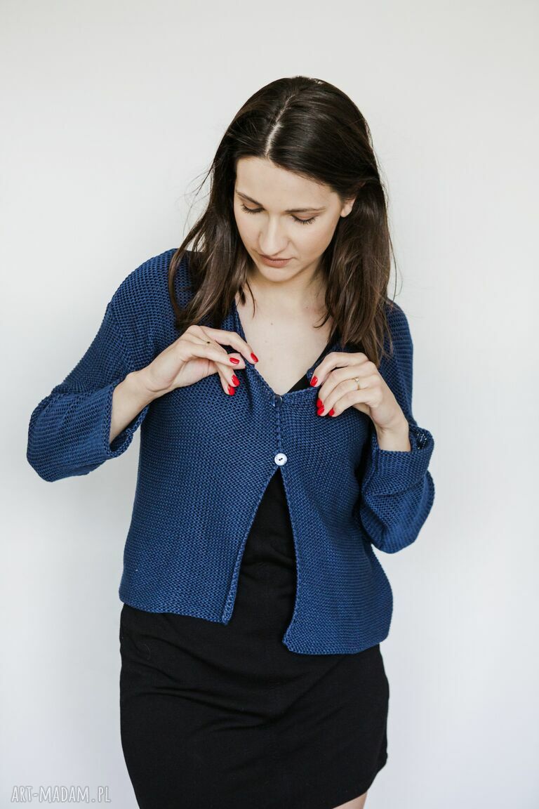 Krótki granatowy kardigan - sweter handmade Hermina