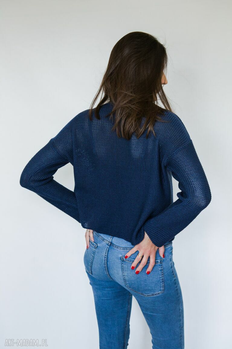 Krótki granatowy kardigan - sweter handmade Hermina