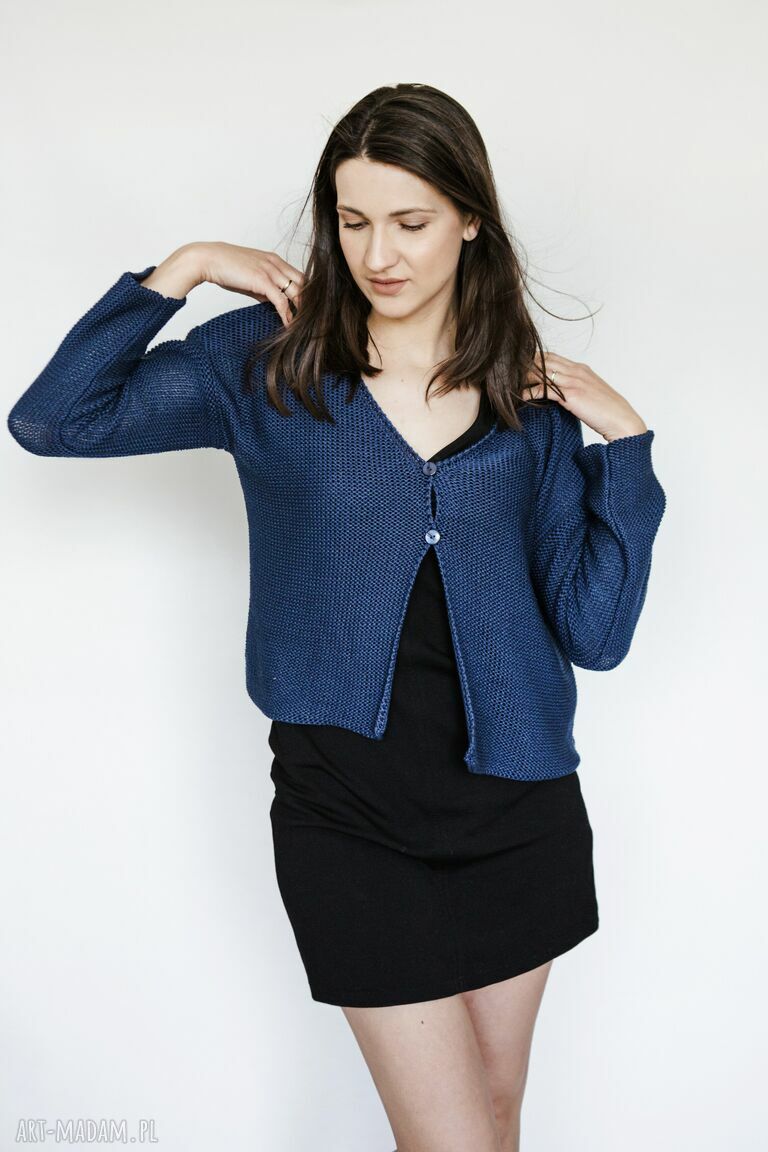 Krótki granatowy kardigan - sweter handmade Hermina