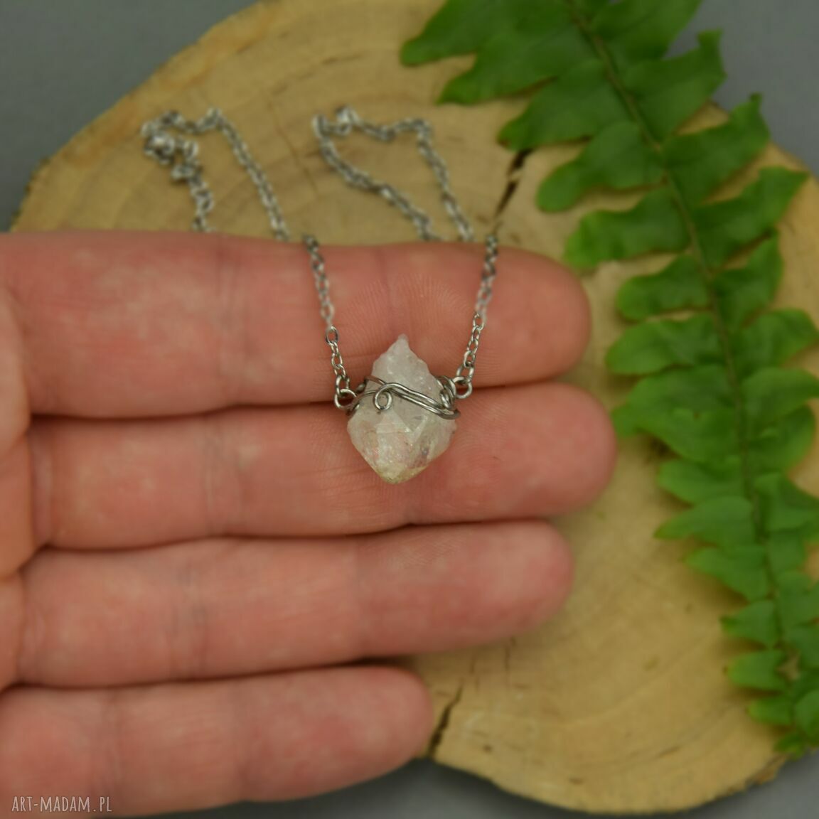 Krótki naszyjnik Talizman z naturalnym cytrynem surowym - wire wrapping