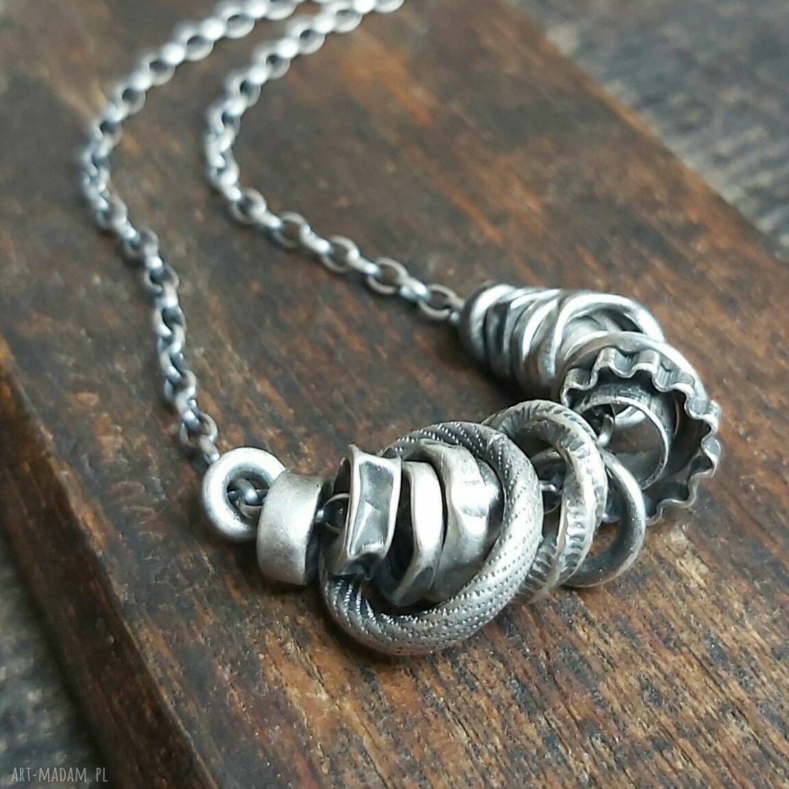 Krótki naszyjnik handmade srebro oksydowane walentynki