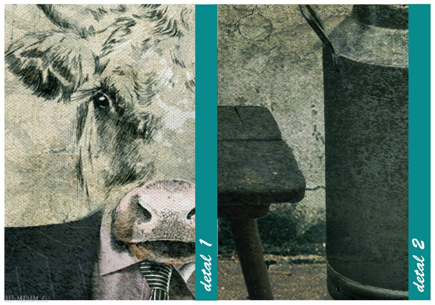 Rodzina krów w stylizacjach vintage - nowoczesny obraz drukowany na płótnie 120x80 cm