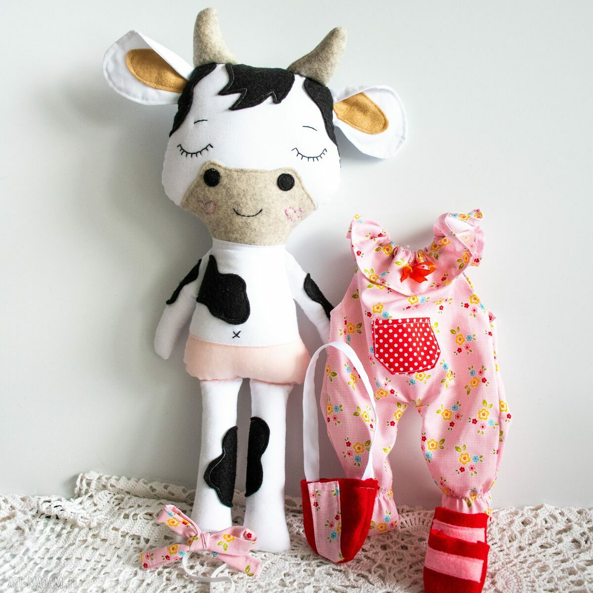 Krówka Kasia 41 cm - zestaw ubranek dla pokoju dziewczynki - handmade