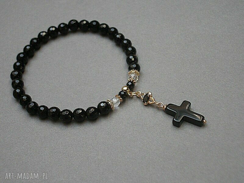 Bransoletka Black Cross z onyksami ręcznie robiona