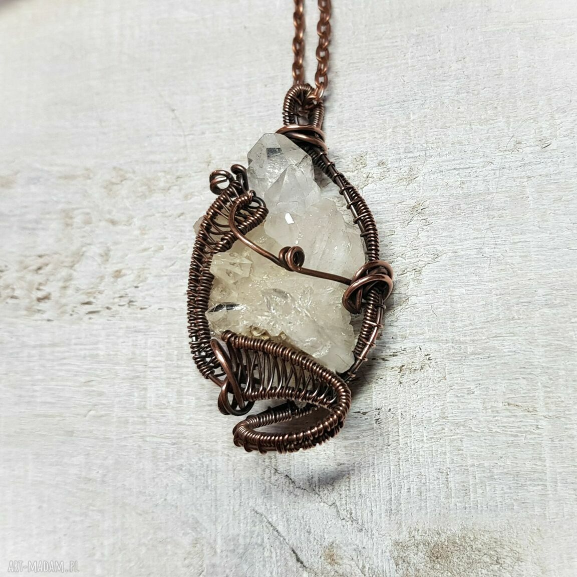 Kryształ górski m209 - miedziany wisiorek wire wrapping