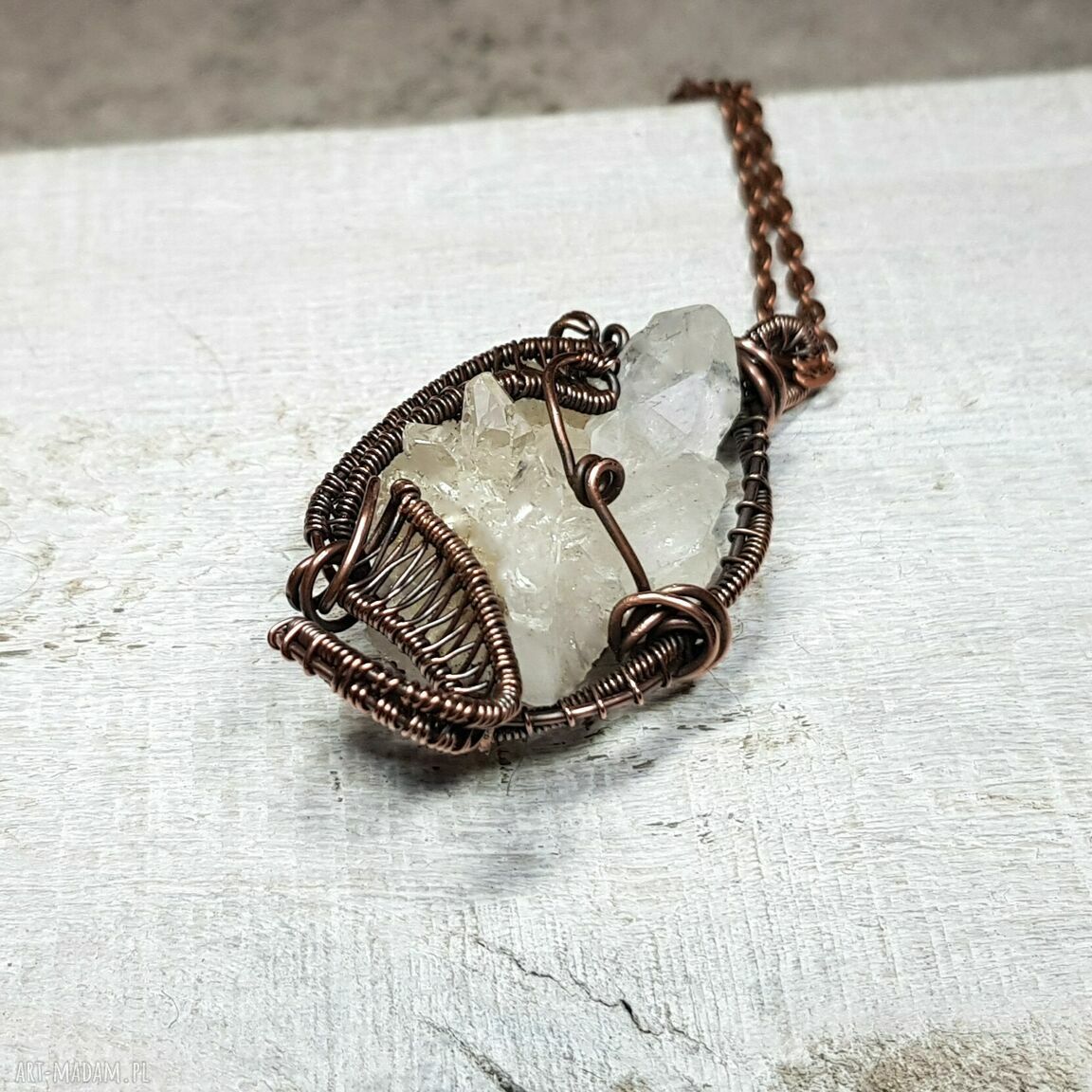 Kryształ górski m209 - miedziany wisiorek wire wrapping