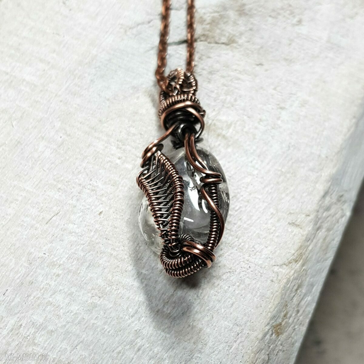 Kryształ górski m265 - miedziany wisiorek wire wrapping