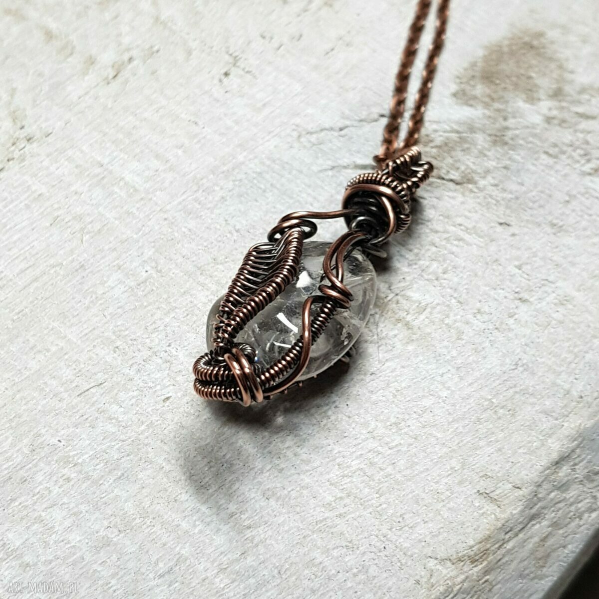 Kryształ górski m265 - miedziany wisiorek wire wrapping