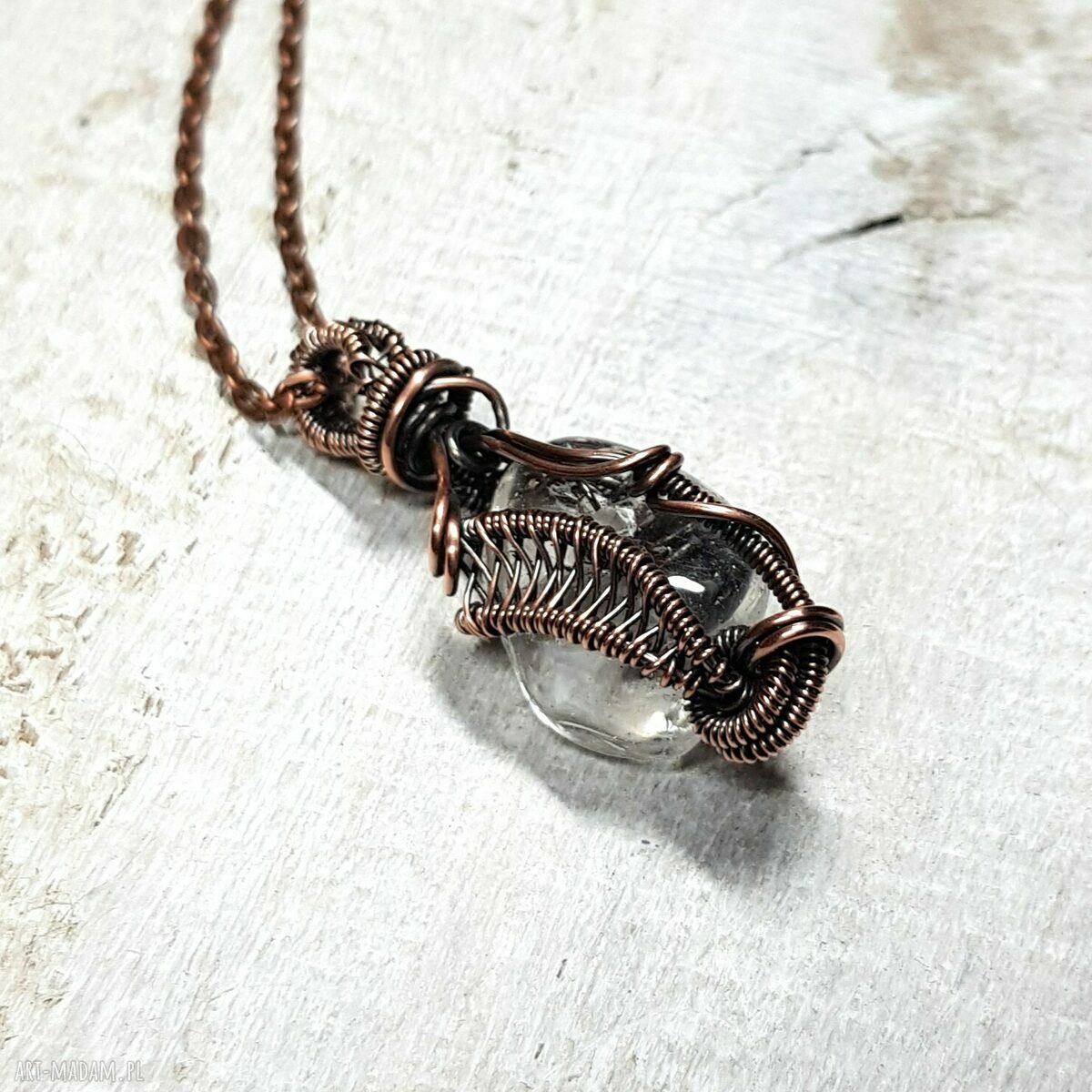 Kryształ górski m265 - miedziany wisiorek wire wrapping