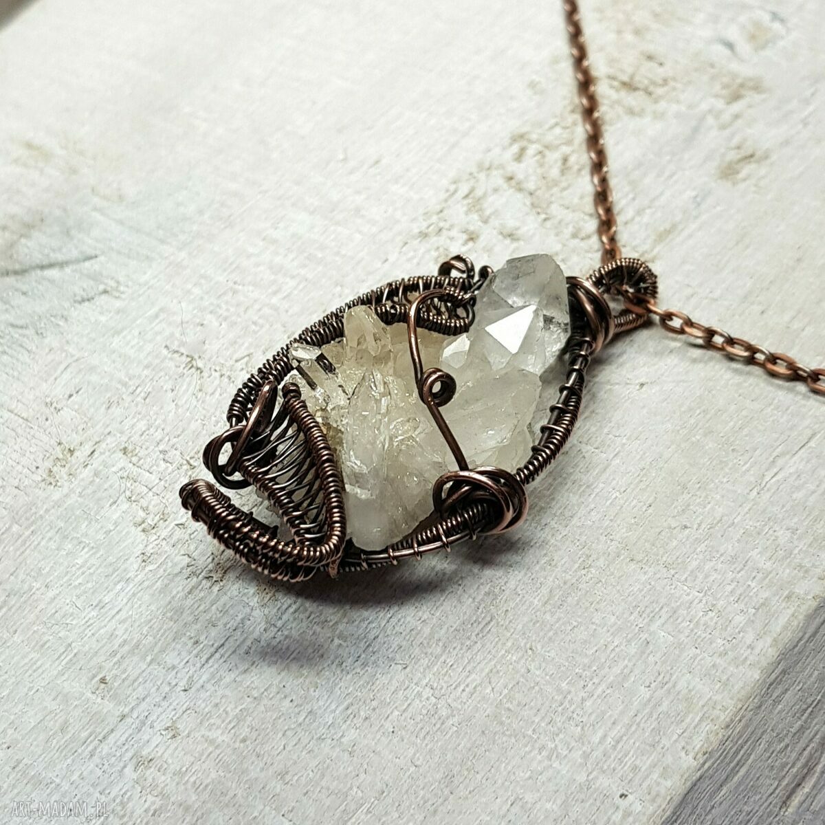 Kryształ górski m209 - miedziany wisiorek wire wrapping