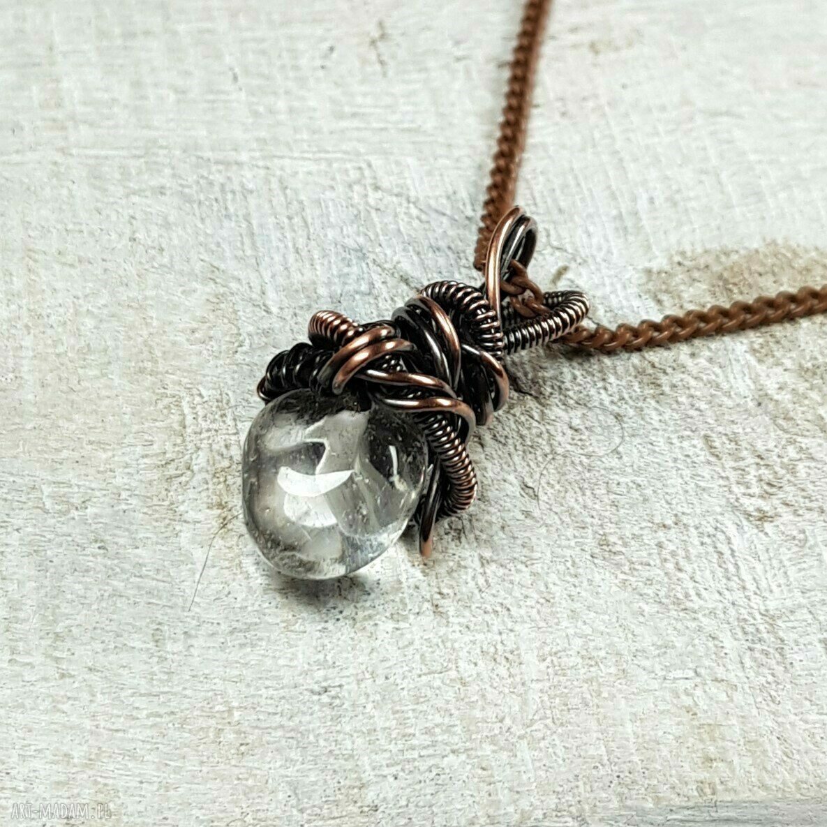 Kryształ górski m259 - wisiorek wire wrapping z miedzi