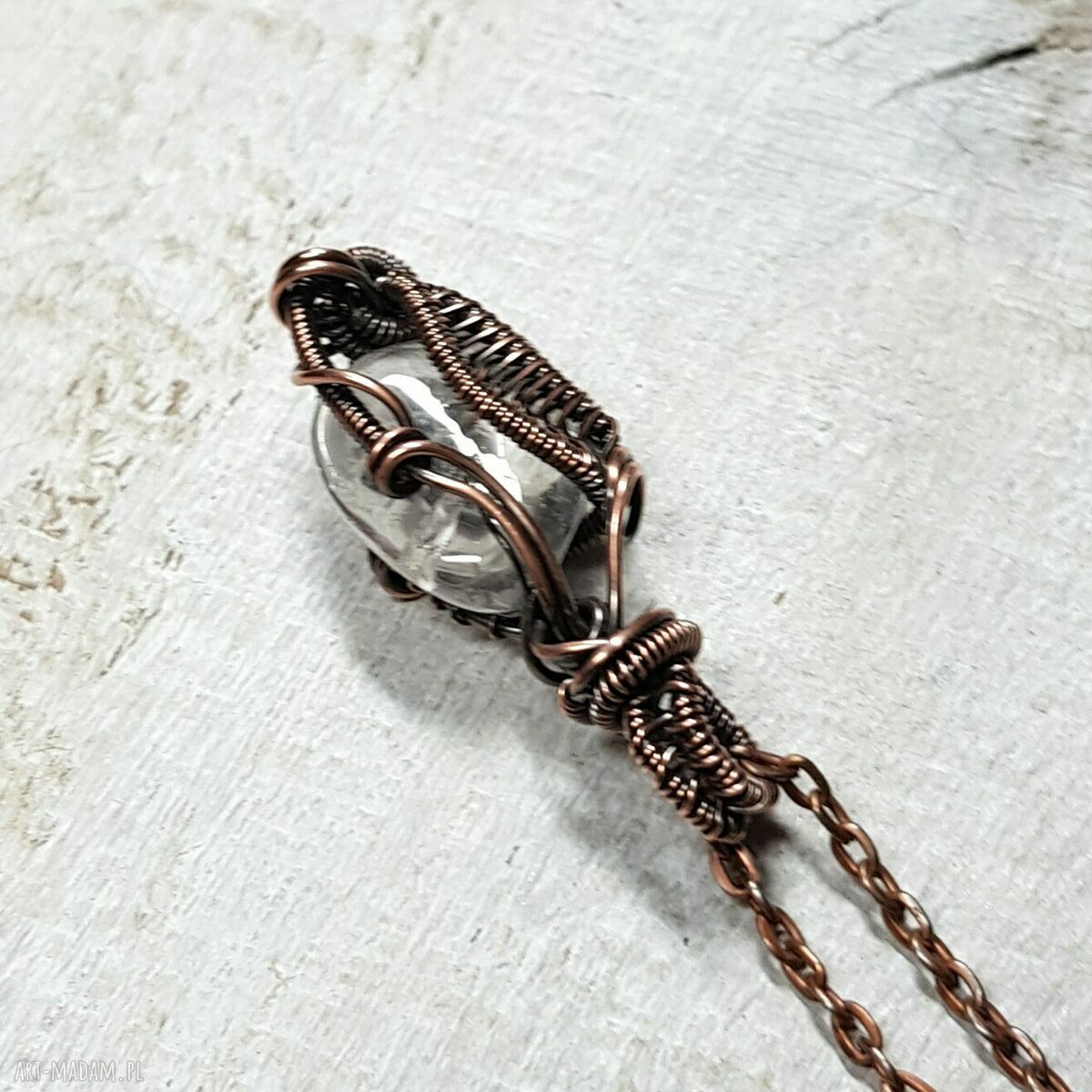Kryształ górski m265 - miedziany wisiorek wire wrapping