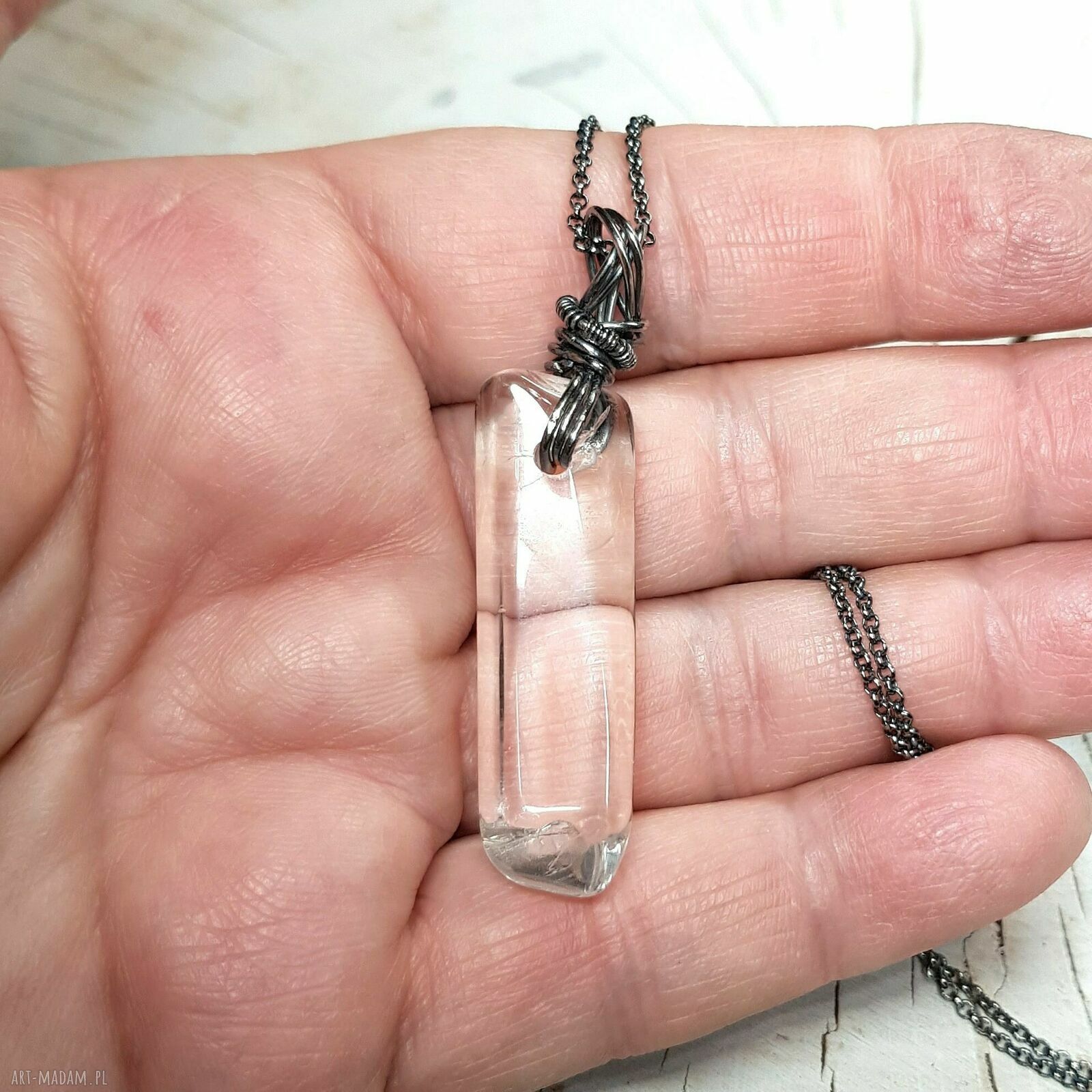 Kryształ górski S219 - ręcznie robiony wisiorek wire wrapping