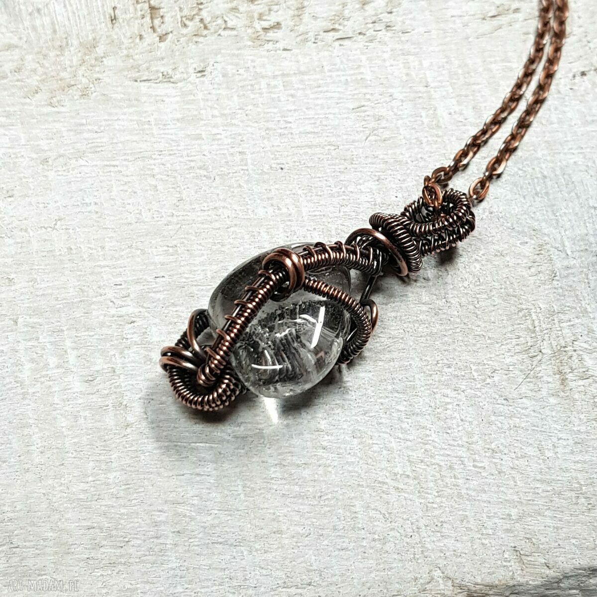 Kryształ górski m265 - miedziany wisiorek wire wrapping