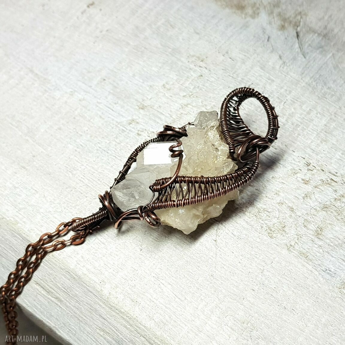 Kryształ górski m209 - miedziany wisiorek wire wrapping