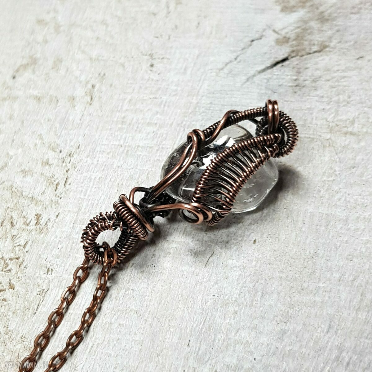 Kryształ górski m265 - miedziany wisiorek wire wrapping