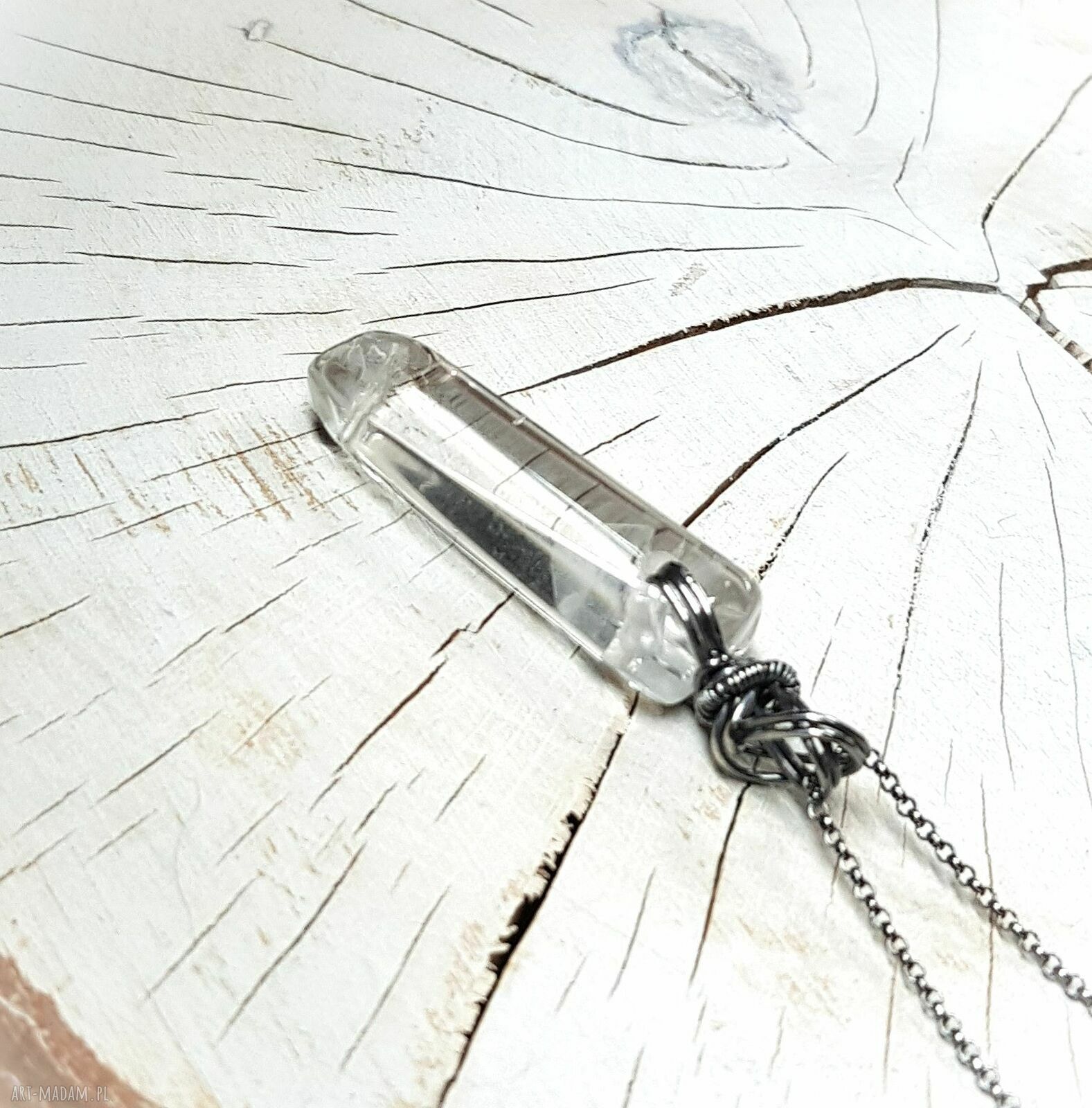 Kryształ górski S219 - ręcznie robiony wisiorek wire wrapping
