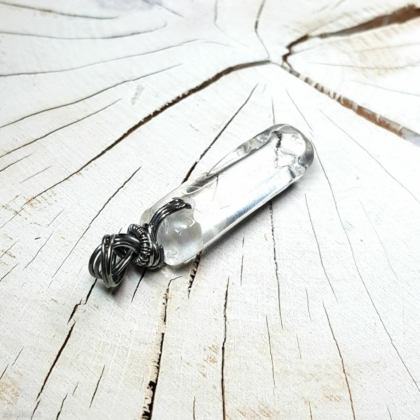 Kryształ górski S219 - ręcznie robiony wisiorek wire wrapping