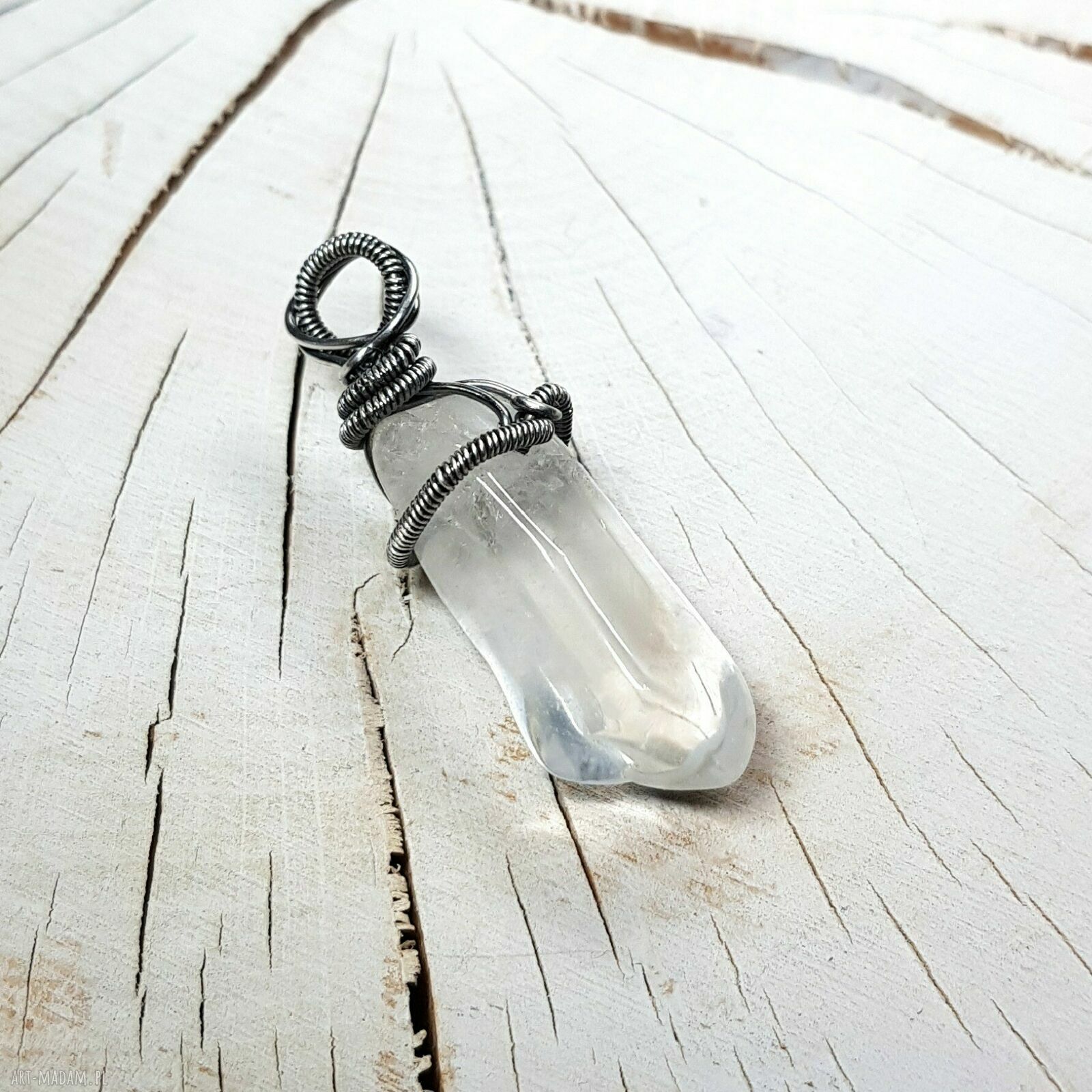 Wisiorek z kryształem górskim S221 - oprawa wire wrapping ze srebra 999