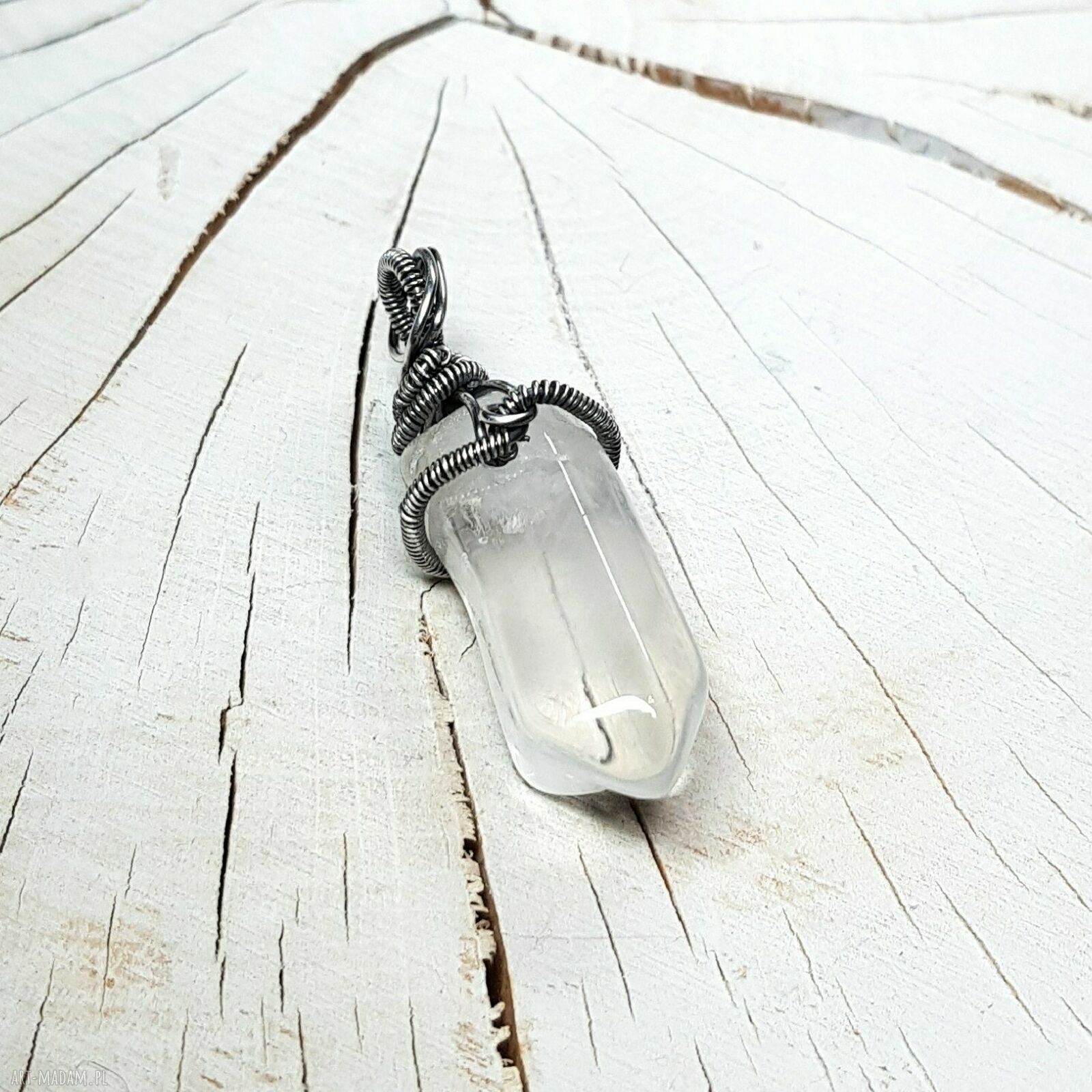 Wisiorek z kryształem górskim S221 - oprawa wire wrapping ze srebra 999