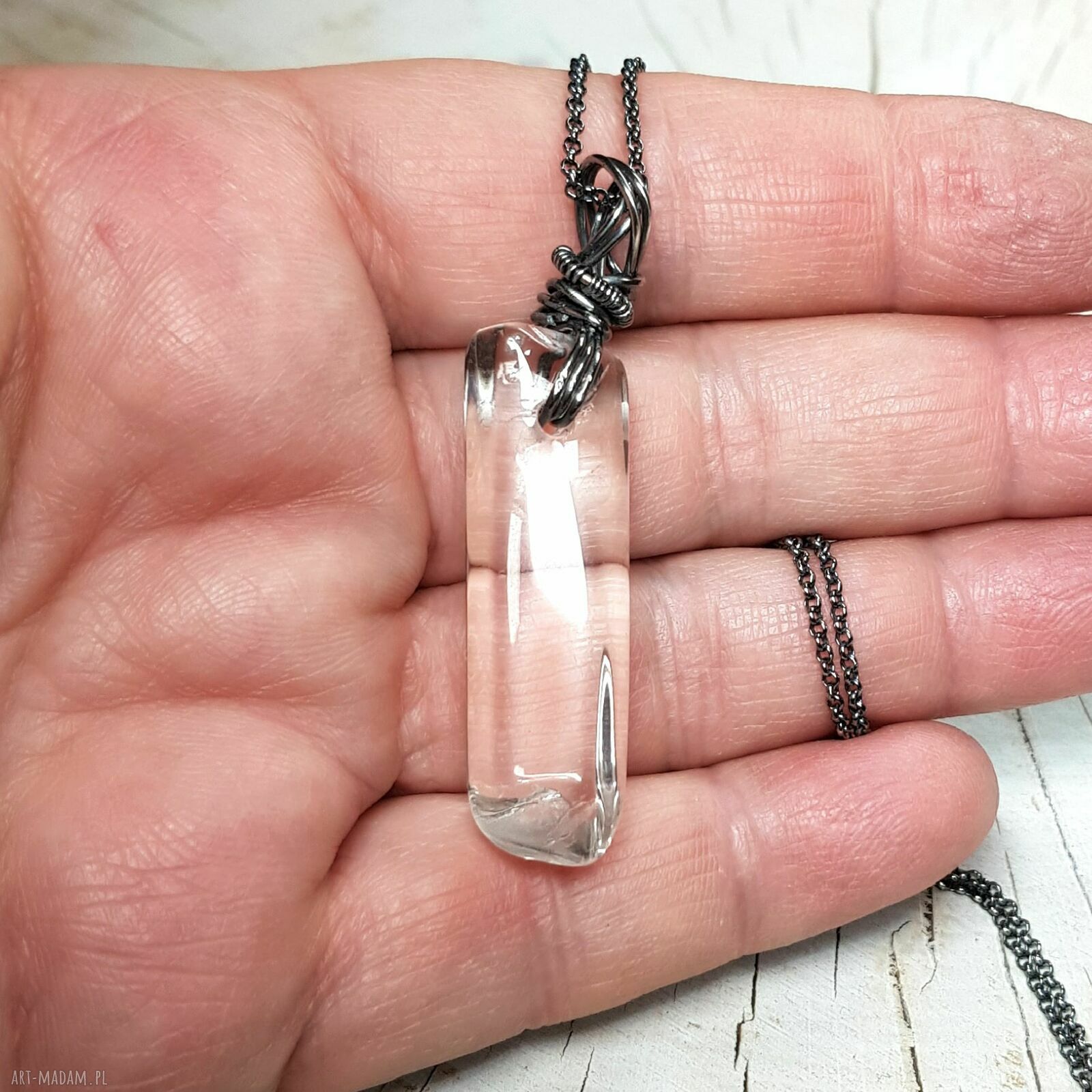 Kryształ górski S219 - ręcznie robiony wisiorek wire wrapping