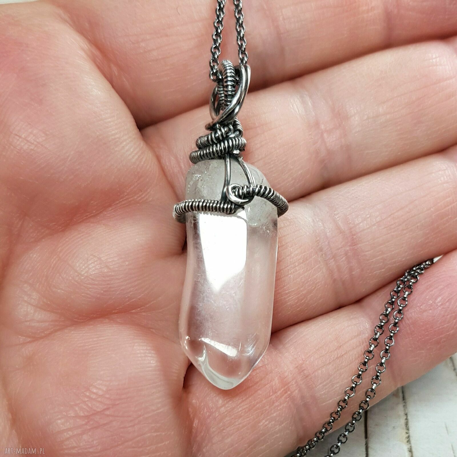Wisiorek z kryształem górskim S221 - oprawa wire wrapping ze srebra 999