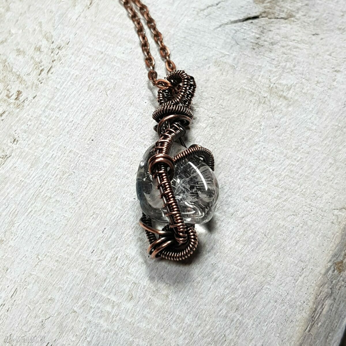 Kryształ górski m265 - miedziany wisiorek wire wrapping