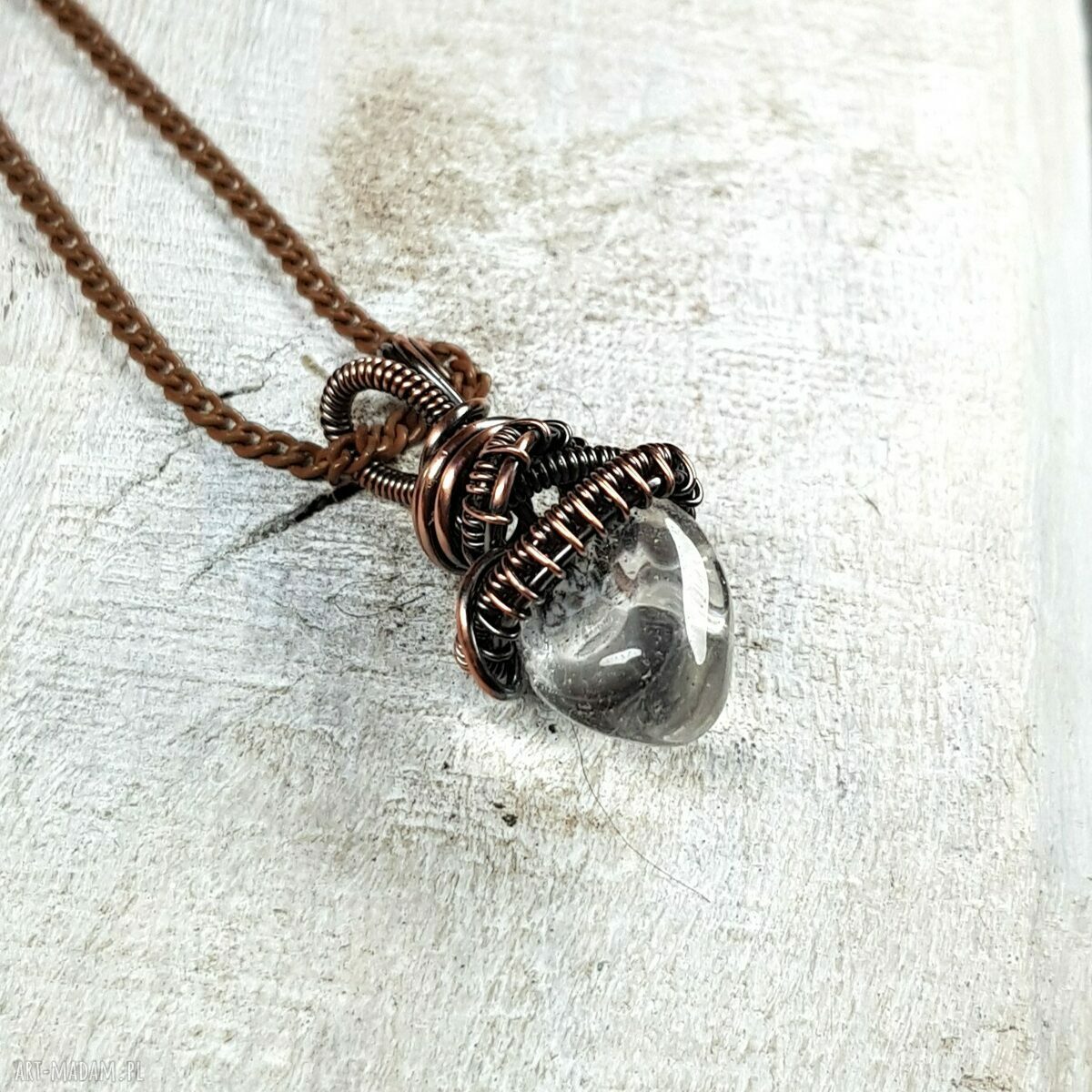 Kryształ górski m259 - wisiorek wire wrapping z miedzi