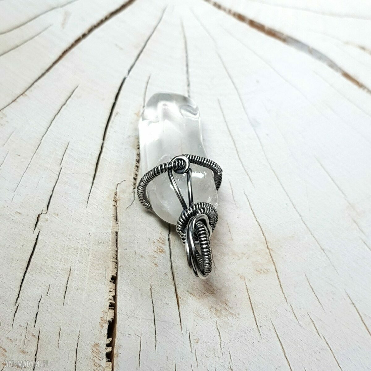 Wisiorek z kryształem górskim S221 - oprawa wire wrapping ze srebra 999
