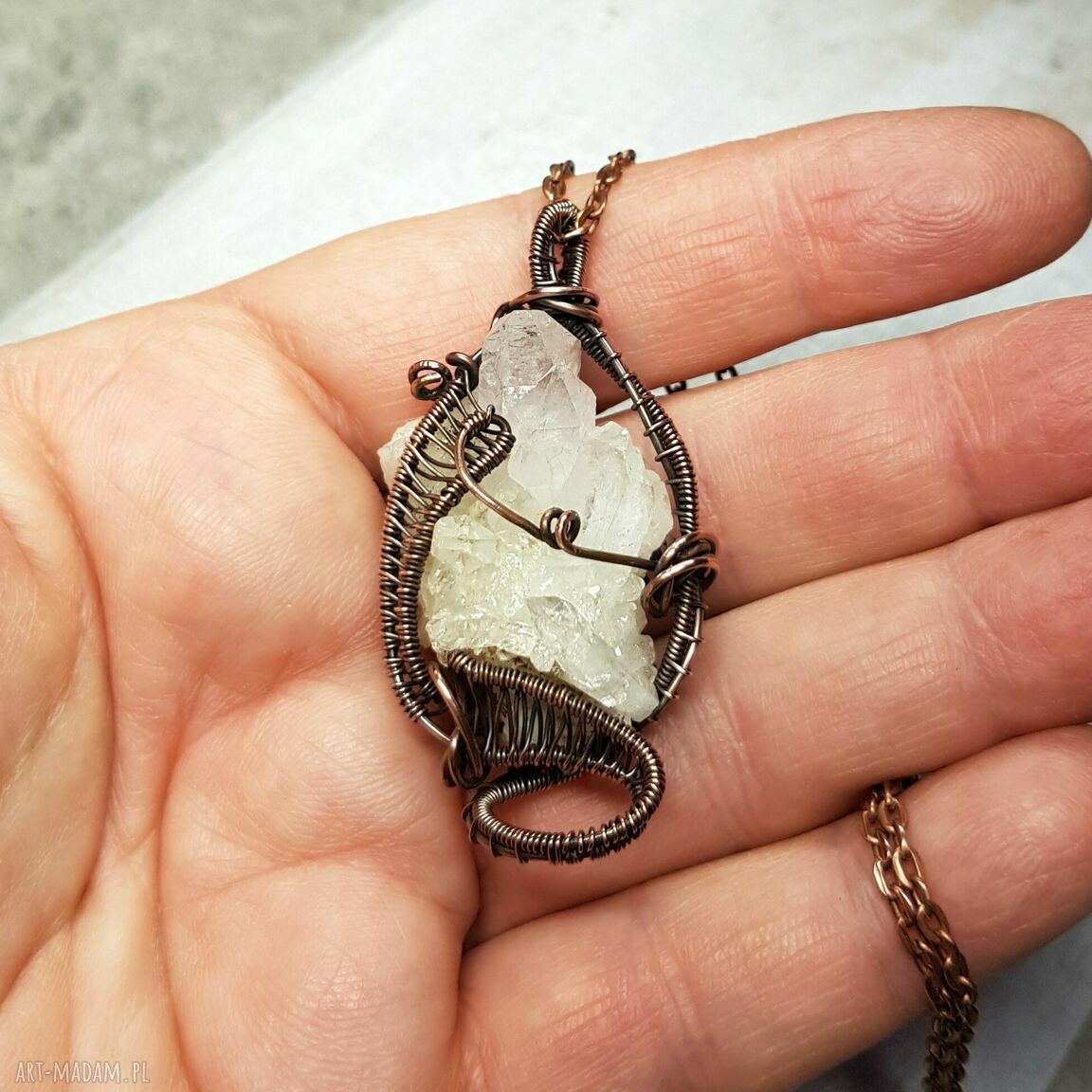 Kryształ górski m209 - miedziany wisiorek wire wrapping