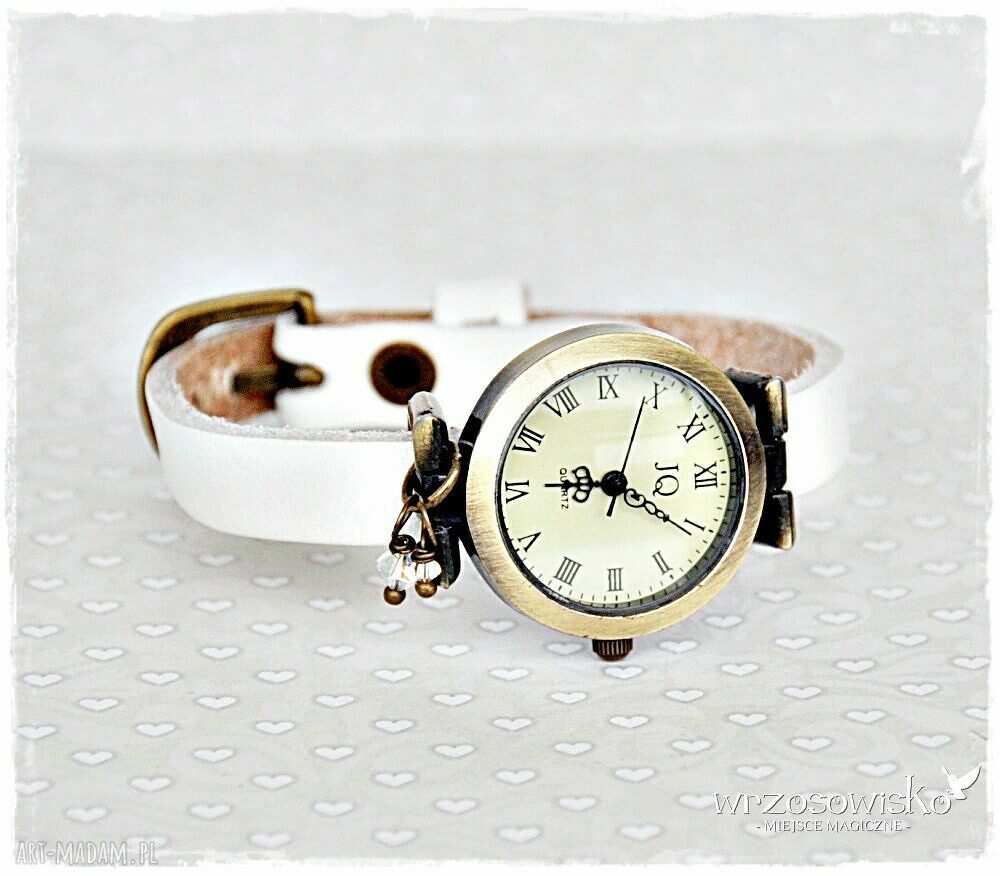 Zegarek skórzany ze Swarovskim Handmade