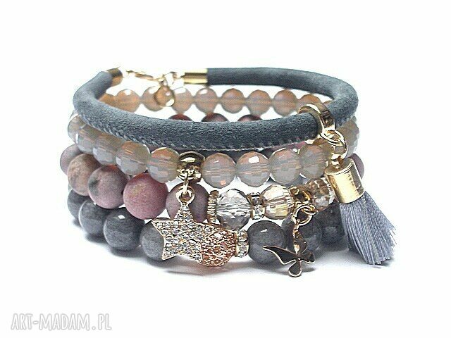 Grey and antique pink vol set kamienie minerały skóra rzemień