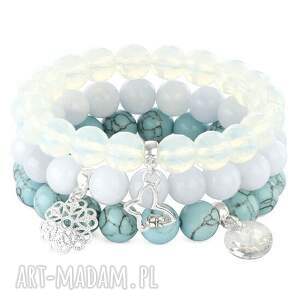 light blue jade crystals & azure howlite set - srebrne bransoletki