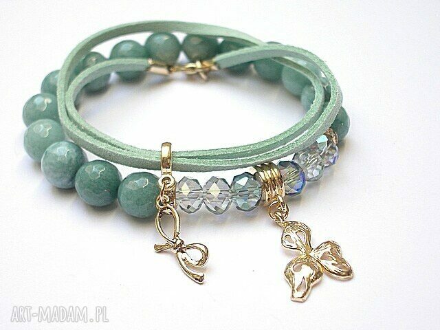 Mint duo jadeity rzemień kryształki komplet dwóch bransoletek