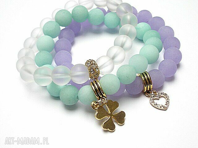 Mint violet and grey set kamienie jadeity kryształki komplet