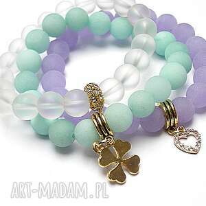 mint violet and grey set - turkusowe bransoletki