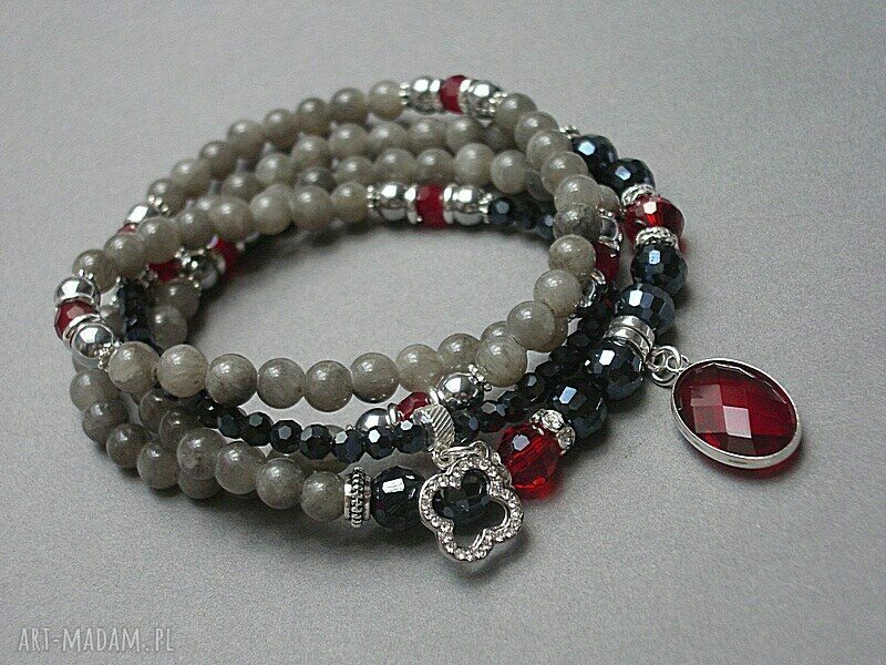 Marmurowy naszyjnik Grey Red z kryształkami
