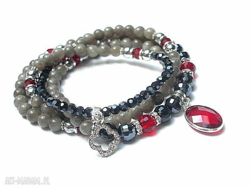 Marmurowy naszyjnik Grey-Red z kryształkami