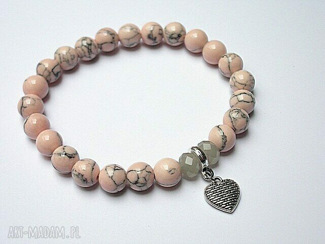 Pink heart howlit kryształki kamienie minerały serce bransoletka