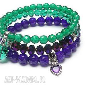 violet and green set - srebrne bransoletki