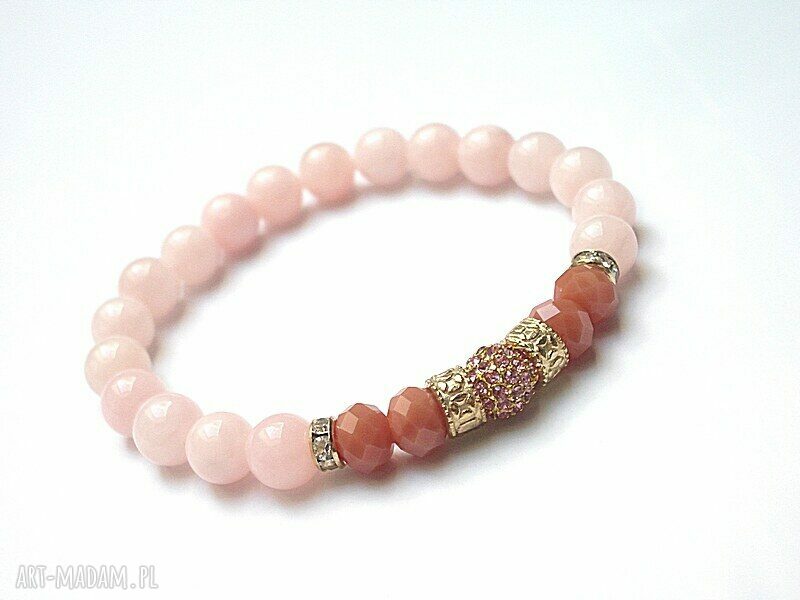Wianek Sweet Pink vol. 2 bransoletka z jadeitu ręcznie robiona 16 17 cm