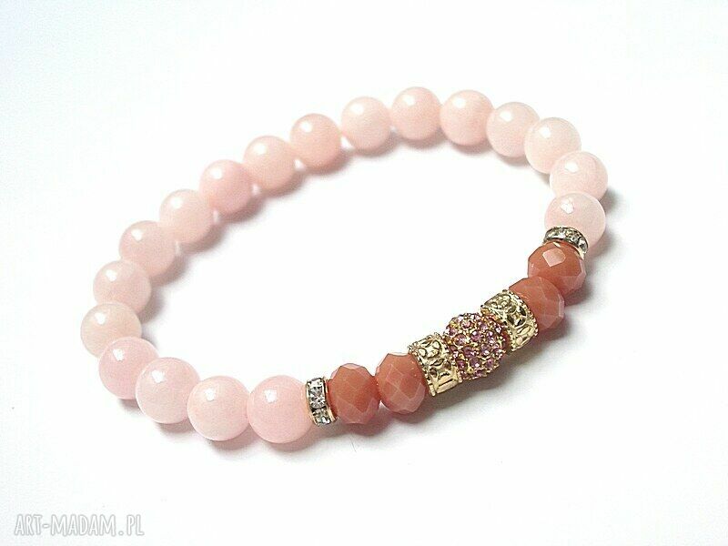 Wianek Sweet Pink vol. 2 - bransoletka z jadeitu ręcznie robiona 16-17 cm